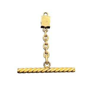 Twisted t bar for Albert pocket watch chain w gold tone etched slider charm